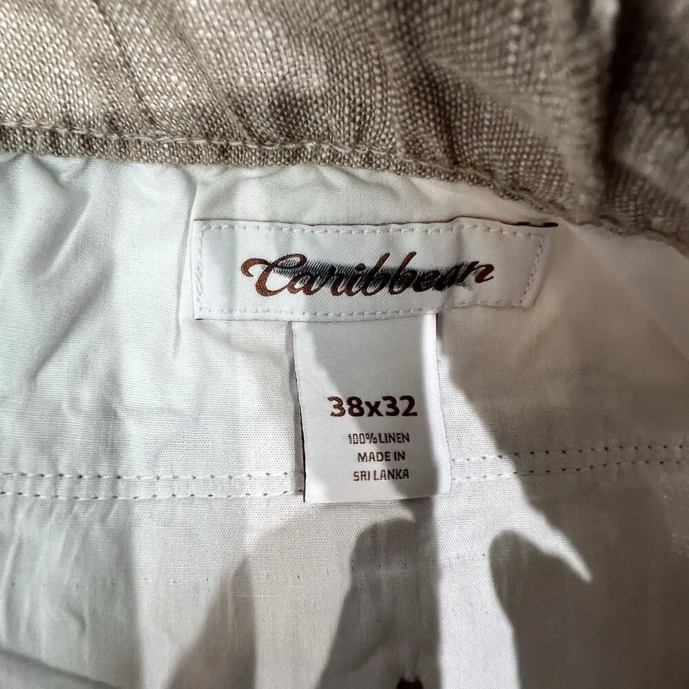 Caribbean Mens 100% Linen Pants Sz 38x31 Beige Draw String Resort Preppy Beachy